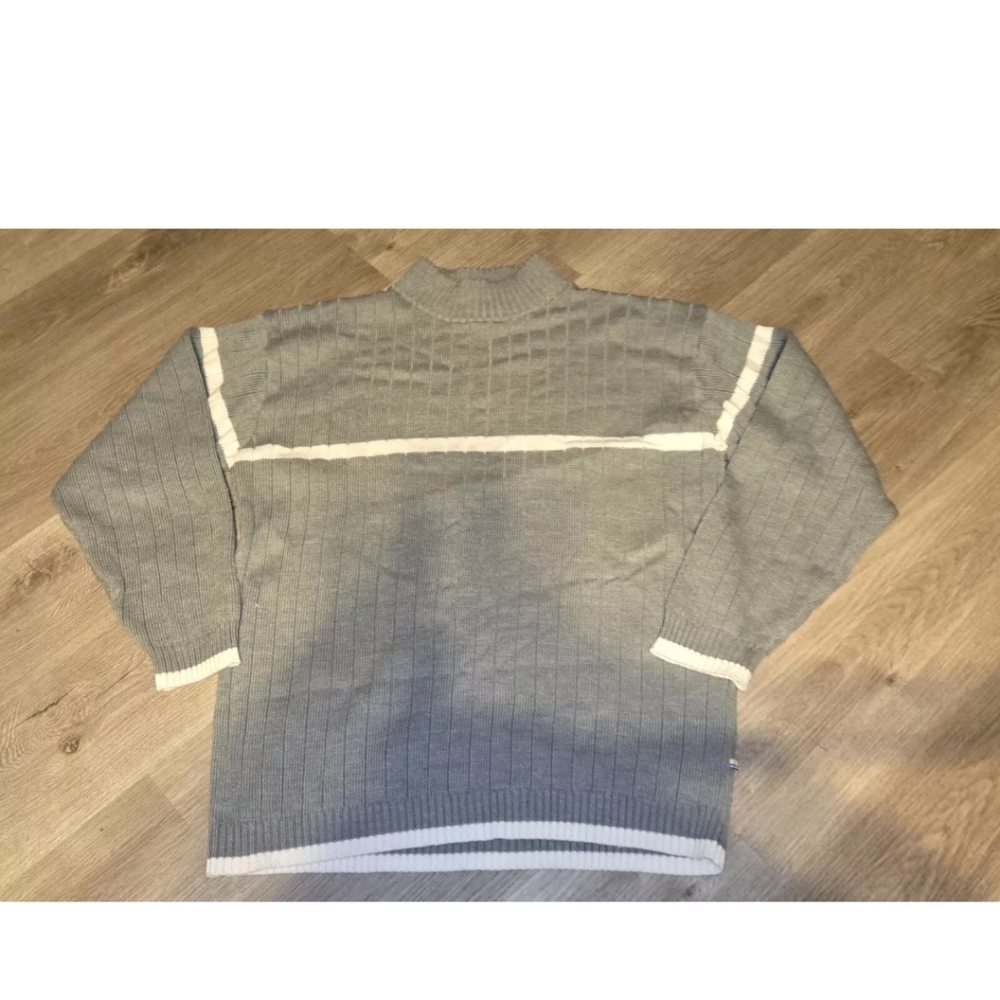Pj Mark. Light Gray Turtleneck Sweater with Stripes
